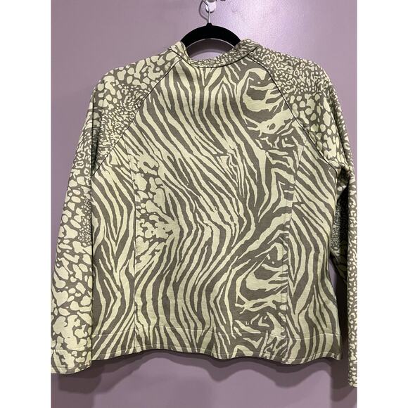 Reversible Green and gray Animal abstract Print Zip Up Flattering Jacket Sz S/M - Picture 6 of 8